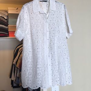 White eyelet shirt dress